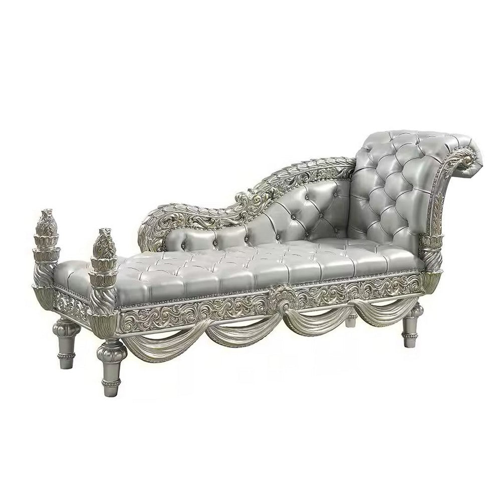 Dove Accent Bench Beige Faux Leather Champagne Finished Wood 82’’ BM324329