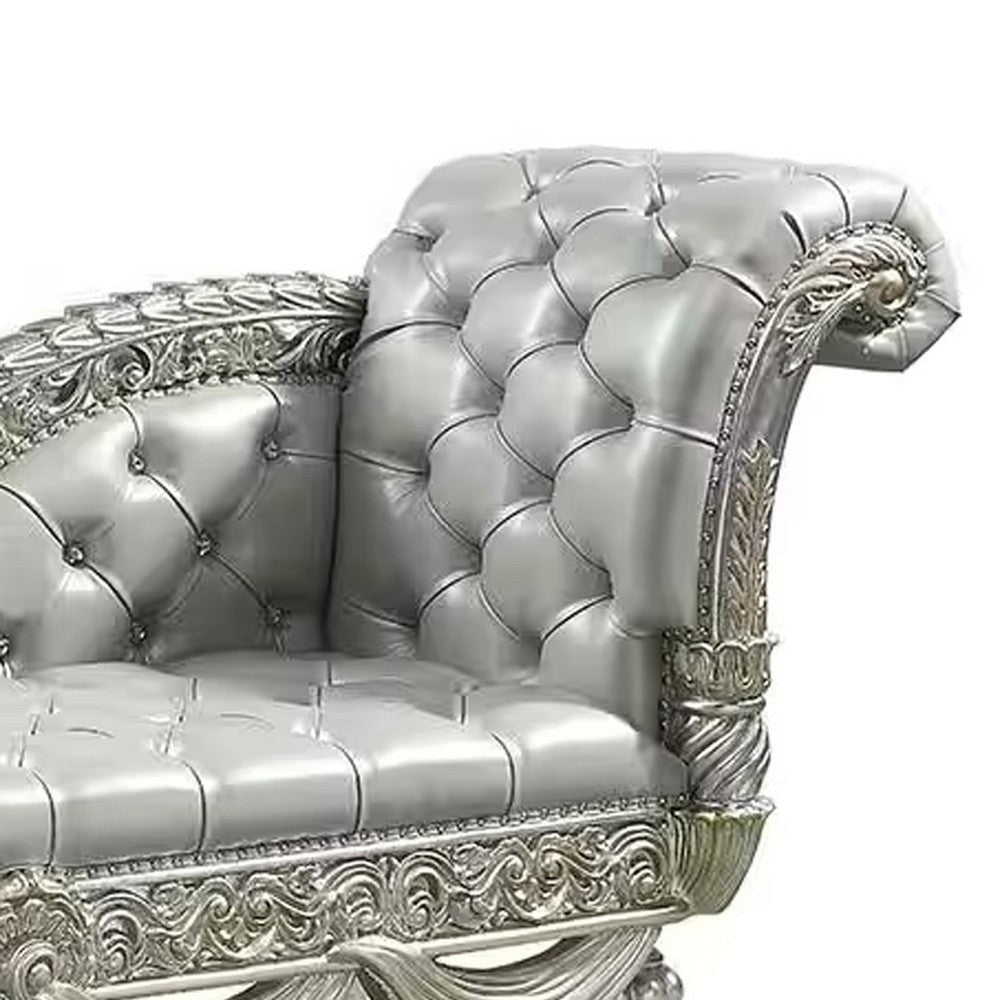 Dove Accent Bench Beige Faux Leather Champagne Finished Wood 82’’ BM324329