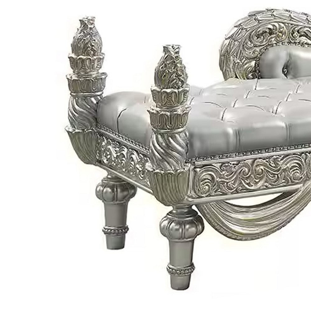 Dove Accent Bench Beige Faux Leather Champagne Finished Wood 82’’ BM324329