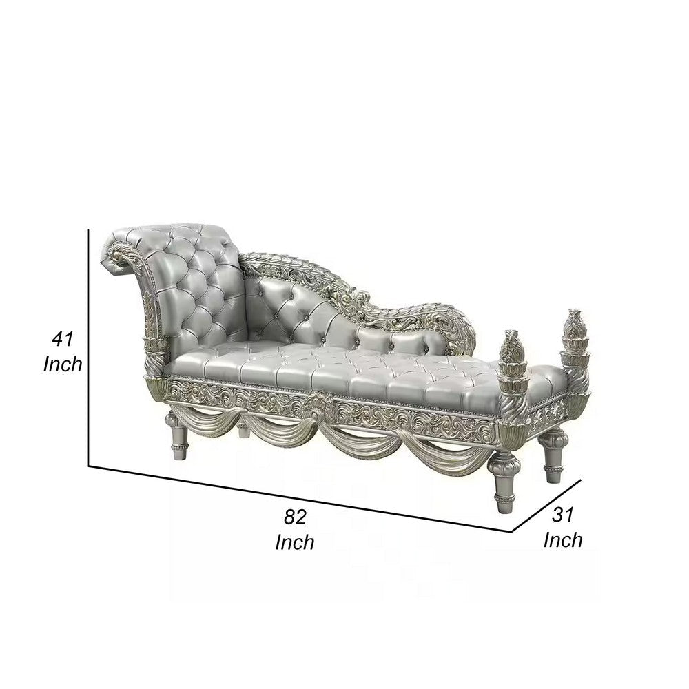 Dove Accent Bench Beige Faux Leather Champagne Finished Wood 82’’ BM324329