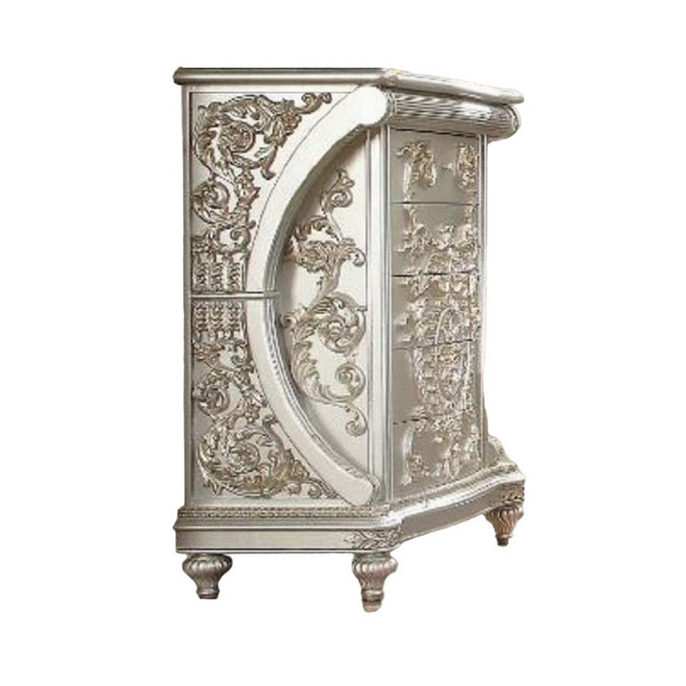 Dove Tall Dresser Chest, 5 Drawers, Classic Gold Champagne Finish
