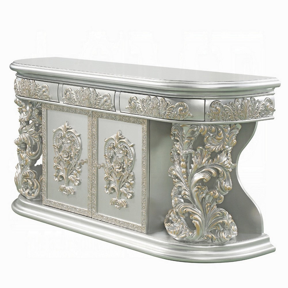Dove Dresser, Classical Champagne Gold Finish, 3 Drawers 1 Shelf 73"