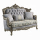Royale Loveseat, 3 Accent Pillows, Gray, Antique Bronze Wood 73"