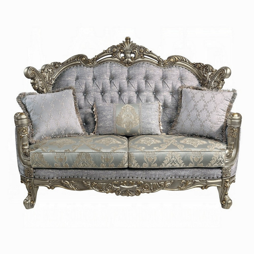 Royale Loveseat 3 Accent Pillows Gray Antique Bronze Wood 73’’ BM324333