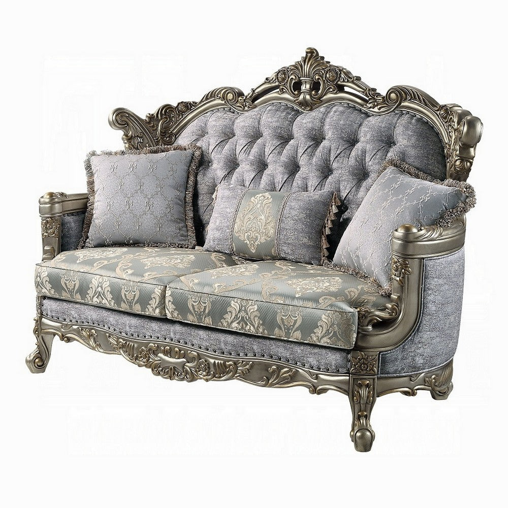 Royale Loveseat 3 Accent Pillows Gray Antique Bronze Wood 73’’ BM324333