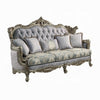 Royale Sofa, 5 Accent Pillows, Gray Fabric, Antique Bronze Wood, 91"