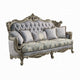 Royale Sofa, 5 Accent Pillows, Gray Fabric, Antique Bronze Wood, 91"