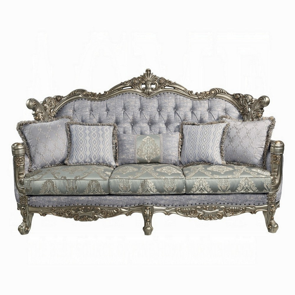 Royale Sofa 5 Accent Pillows Gray Fabric Antique Bronze Wood 91’’ BM324334