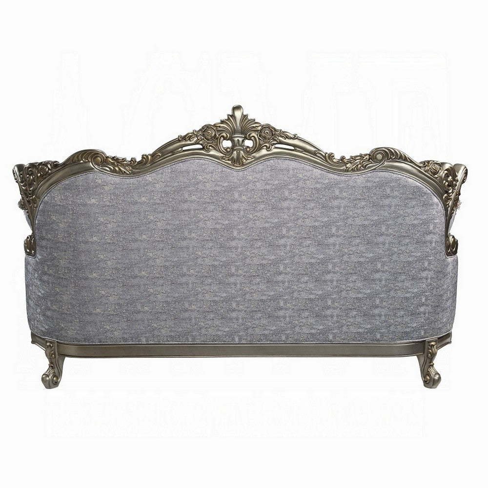 Royale Sofa 5 Accent Pillows Gray Fabric Antique Bronze Wood 91’’ BM324334