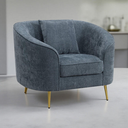 Kenny Accent Chair, 1 Pillow, Cobalt Blue Chenille, Golden Metal Legs