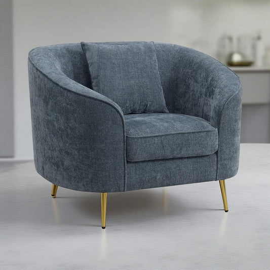 Kenny Accent Chair, 1 Pillow, Cobalt Blue Chenille, Golden Metal Legs