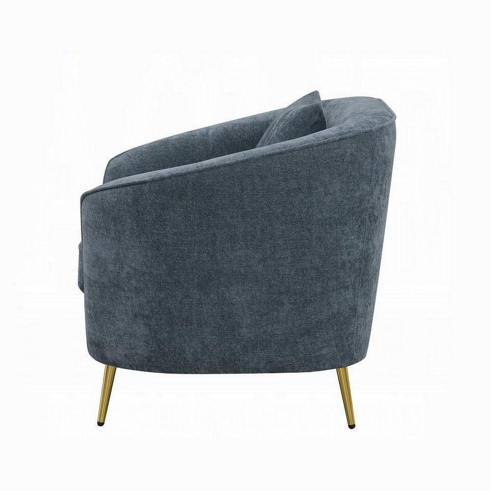 Kenny Loveseat 2 Pillows Cobalt Blue Chenille Gold Metal Legs 61’’ BM324337