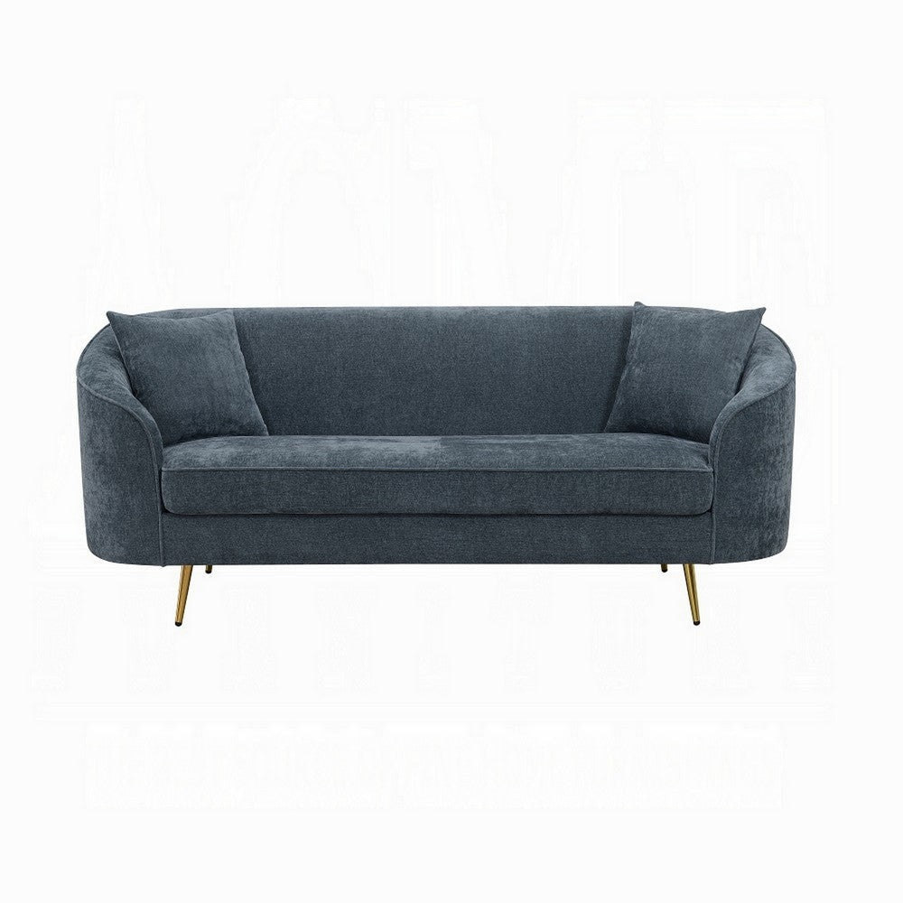 Kenny Sofa with 2 Pillows Cobalt Blue Chenille Gold Metal Legs 77’’ BM324338