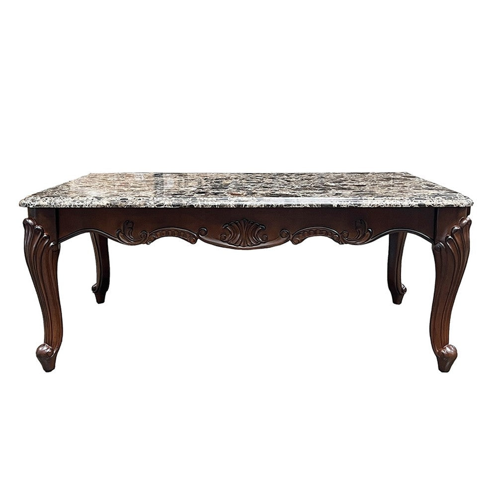 Aliya Coffee Table Rectangular 48’’ Marble Top Cherry Brown Wood BM324339