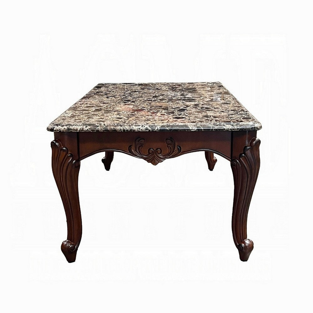Aliya Coffee Table Rectangular 48’’ Marble Top Cherry Brown Wood BM324339