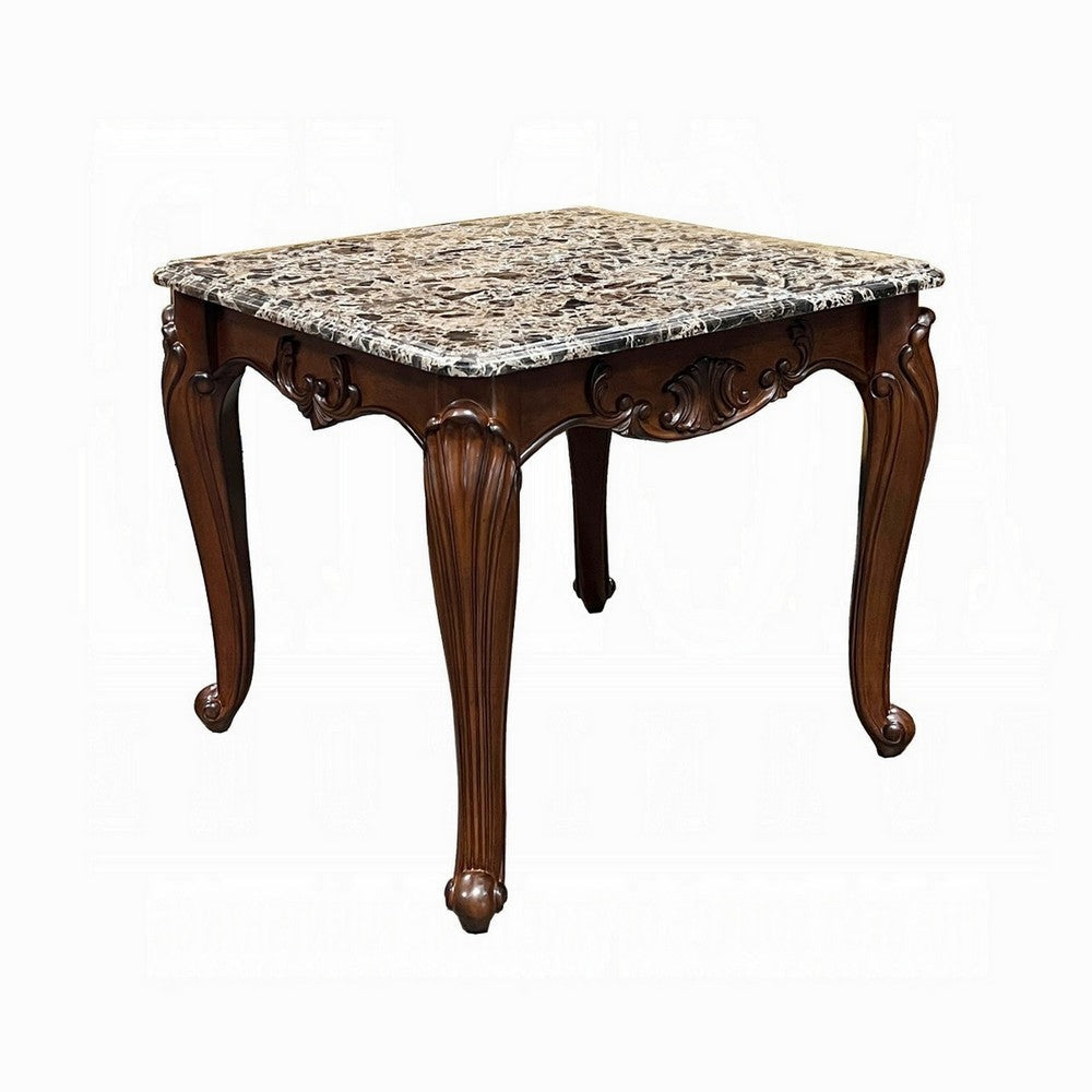Aliya Side End Table Rectangular 28’’ Marble Top Cherry Brown Wood BM324340