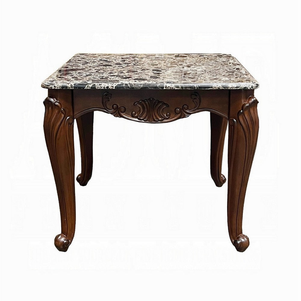 Aliya Side End Table Rectangular 28’’ Marble Top Cherry Brown Wood BM324340
