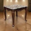 Aliya Side End Table, Rectangular 28" Marble Top, Cherry Brown Wood