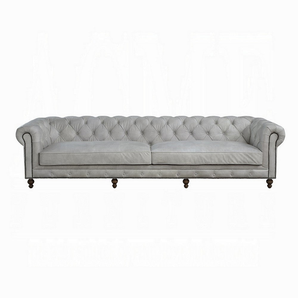 Ferry 122’’ Chesterfield Sofa Off White Tufted Top Grain Leather BM324342