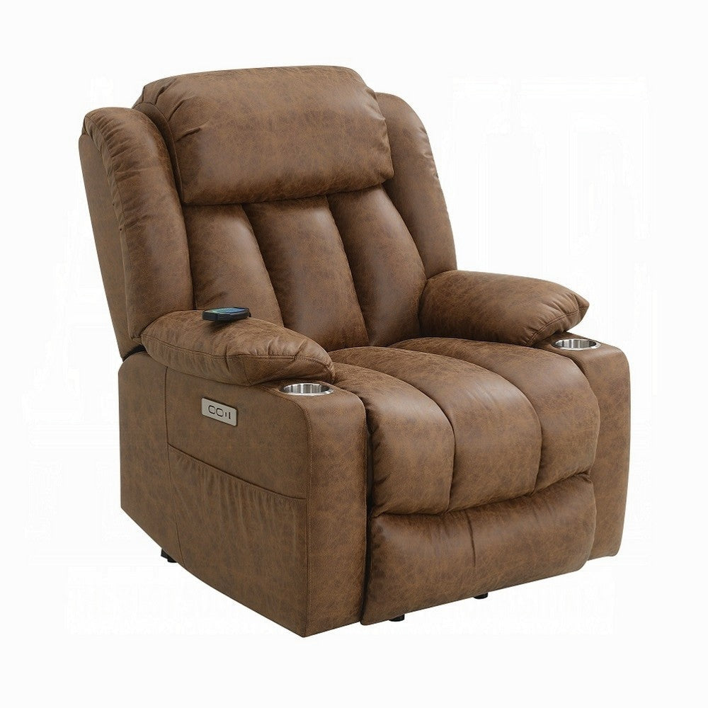 Mario Power Recliner Lift Chair w Heating Massage Brown Faux Leather BM324344