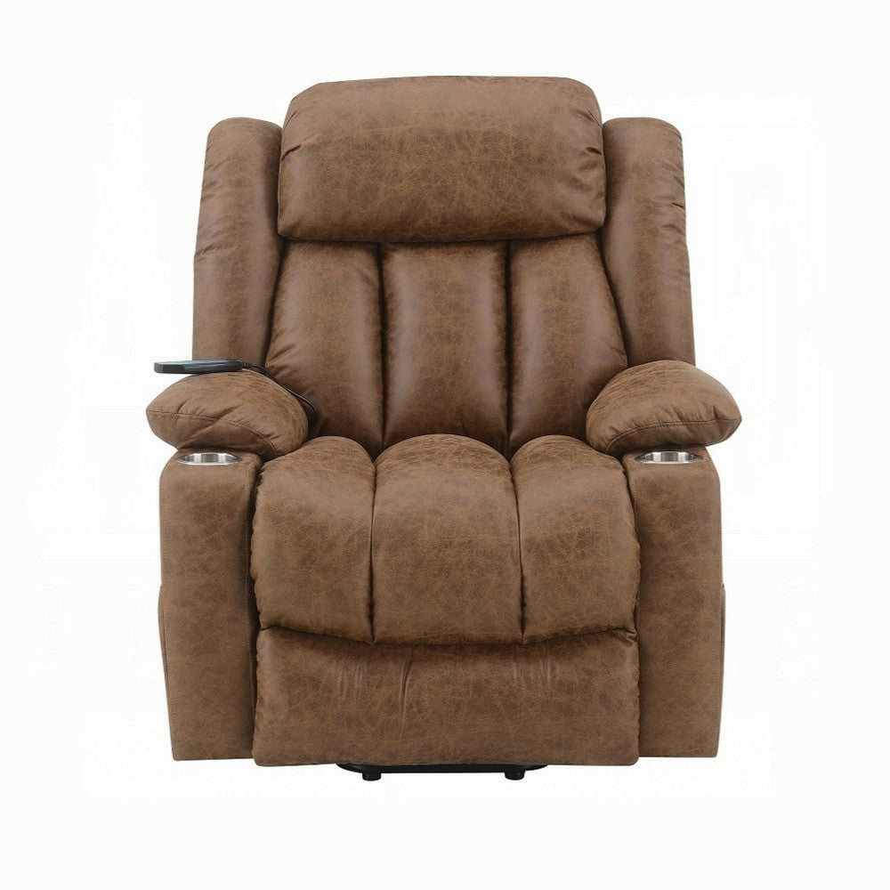 Mario Power Recliner Lift Chair w Heating Massage Brown Faux Leather BM324344