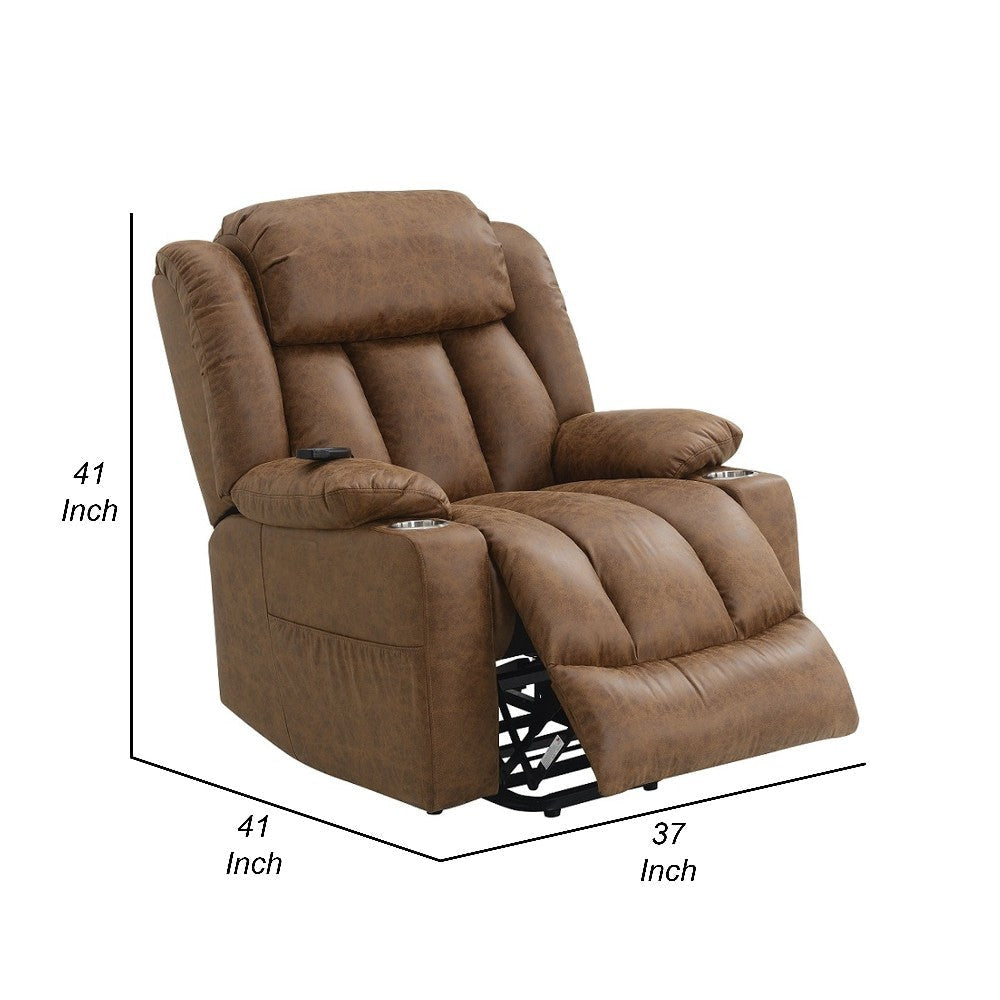 Mario Power Recliner Lift Chair w Heating Massage Brown Faux Leather BM324344