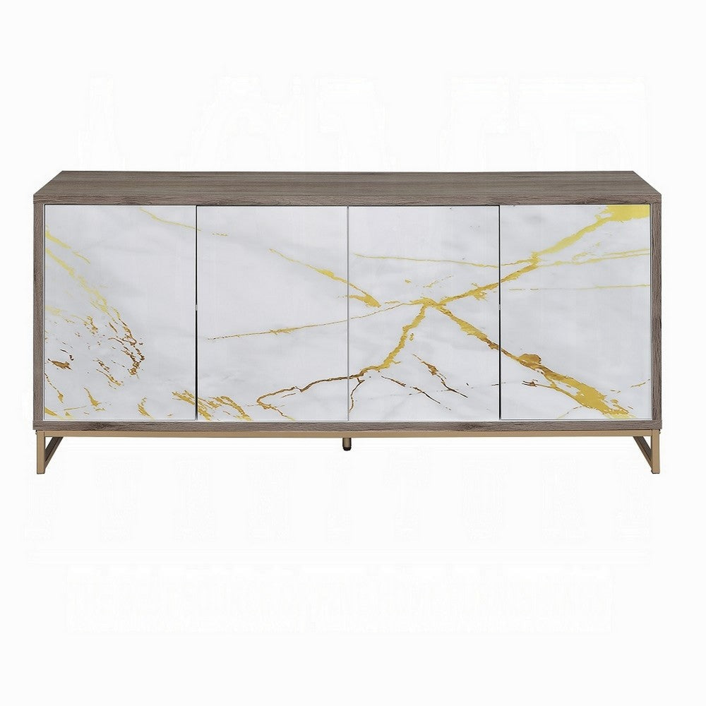 Avia Sideboard Console Cabinet White Marble Look 4 Doors Brown 65’’ BM324345