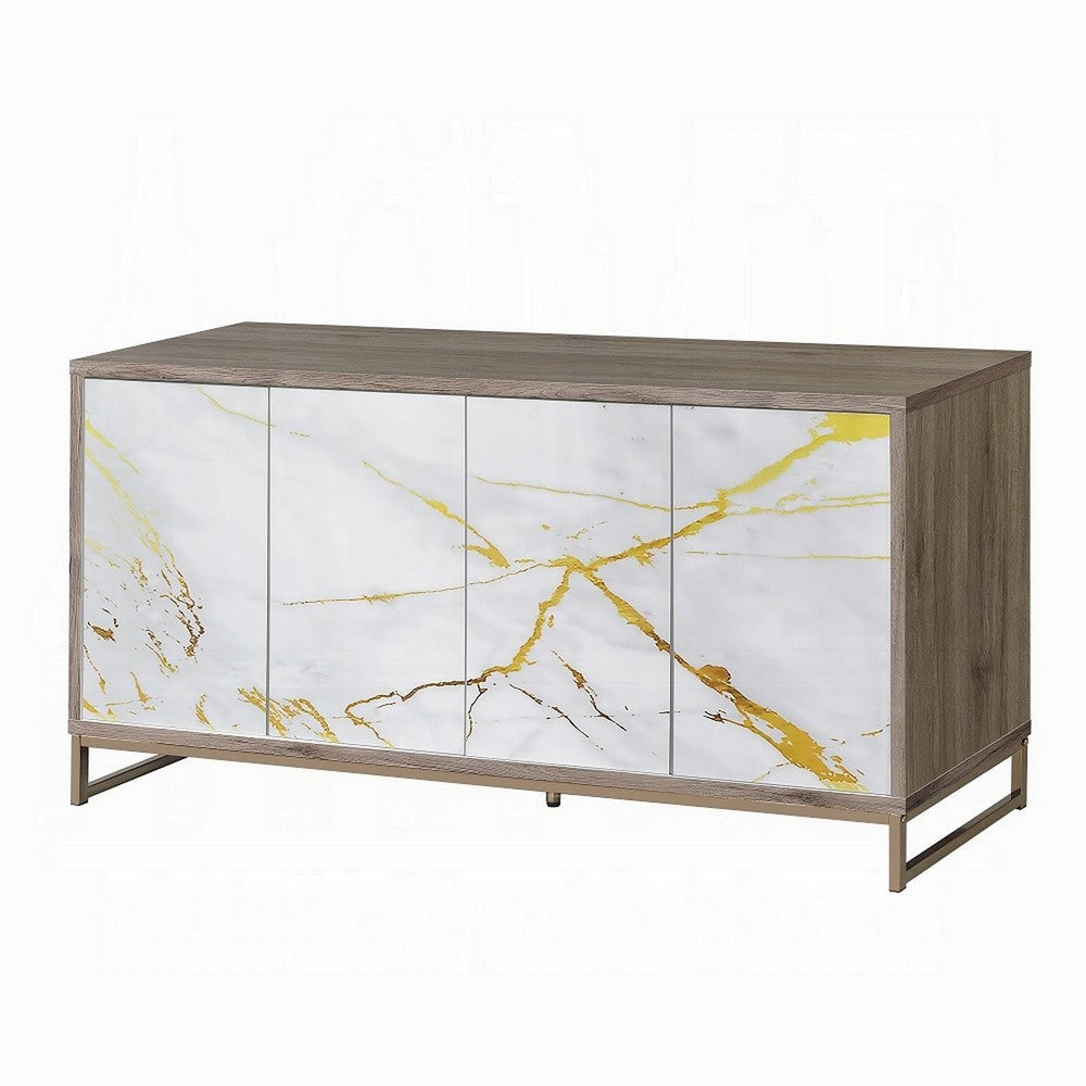 Avia Sideboard Console Cabinet White Marble Look 4 Doors Brown 65’’ BM324345