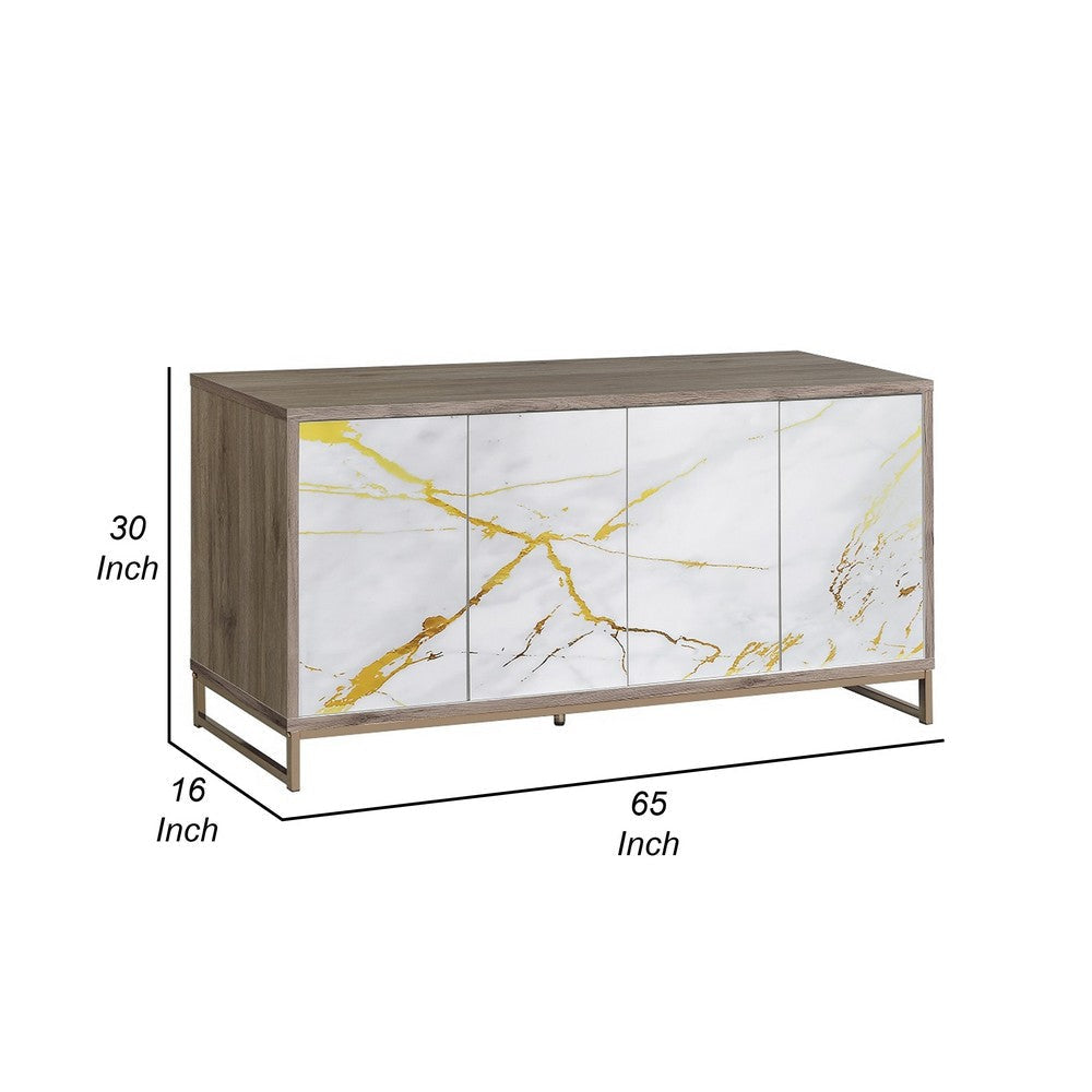Avia Sideboard Console Cabinet White Marble Look 4 Doors Brown 65’’ BM324345
