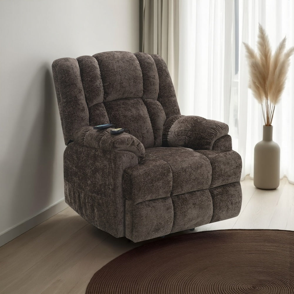 Cassy Power Recliner Chair with Lift, Heating, Massage, Brown Velvet