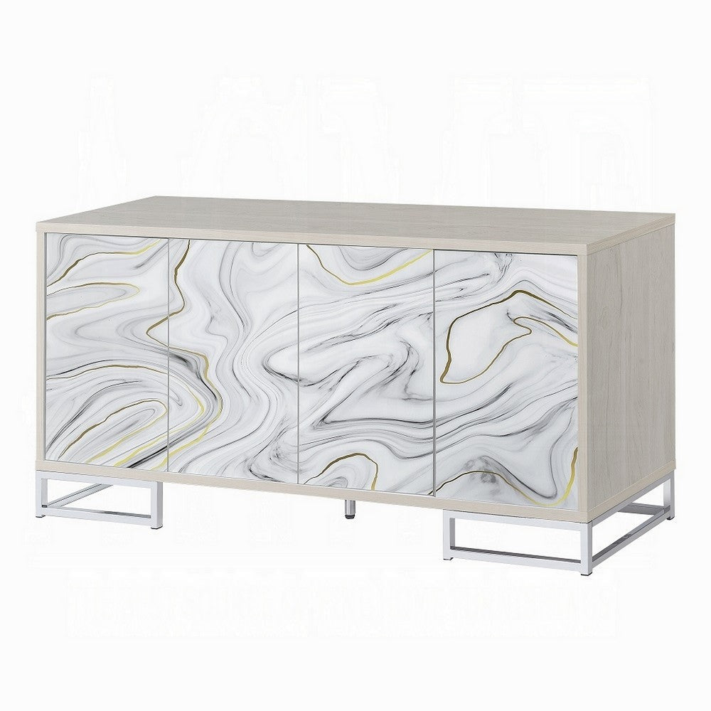 Anok Sideboard Console Cabinet White Marble Look Chrome Metal 65’’ BM324347