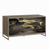 Loila Sideboard Console Cabinet, Black Marble Look, Brown Wood, 65"