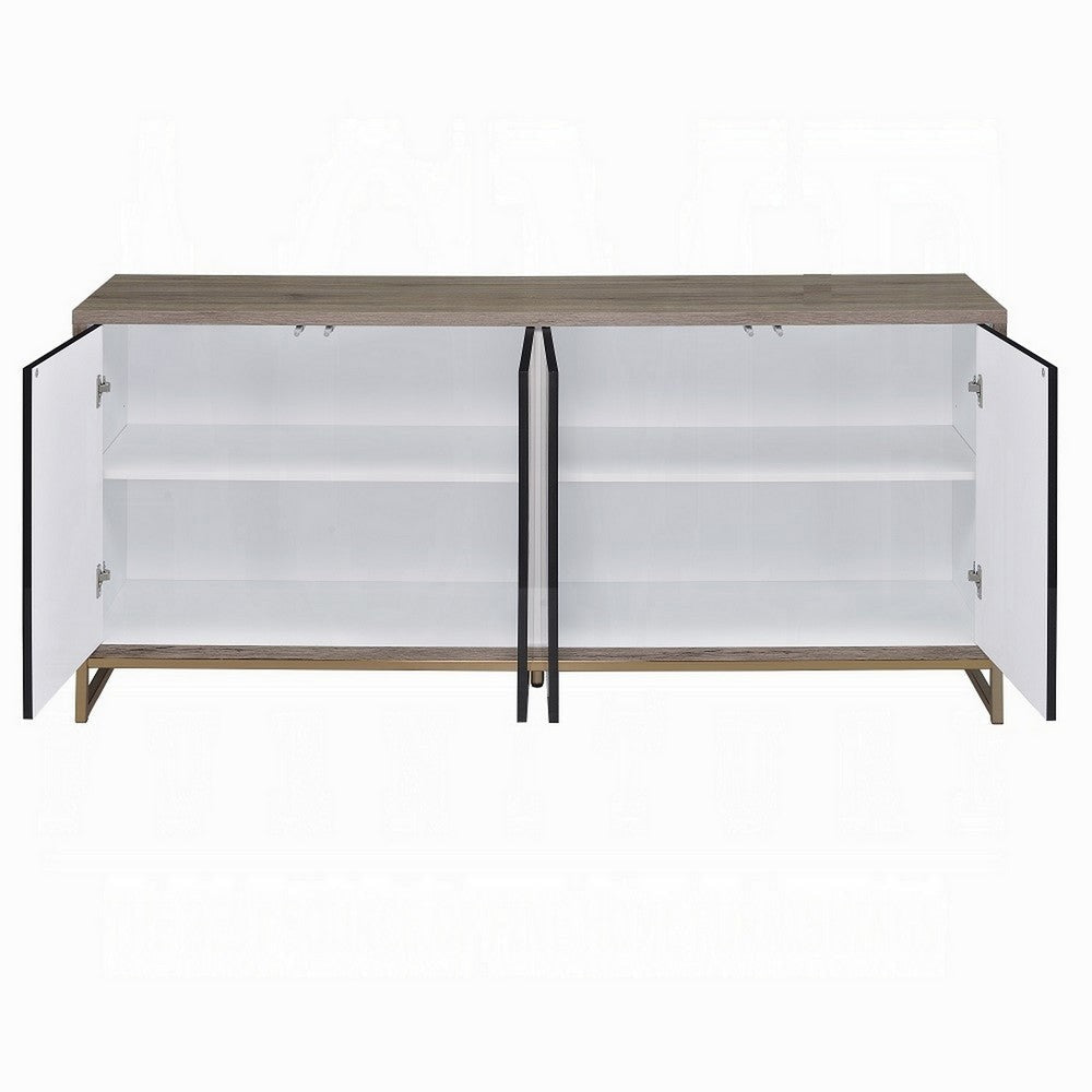 Loila Sideboard Console Cabinet Black Marble Look Brown Wood 65’’ BM324348