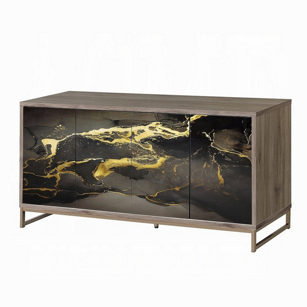 Loila Sideboard Console Cabinet Black Marble Look Brown Wood 65’’ BM324348