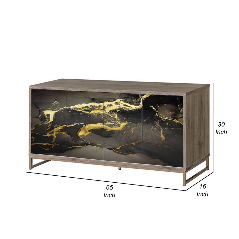 Loila Sideboard Console Cabinet Black Marble Look Brown Wood 65’’ BM324348