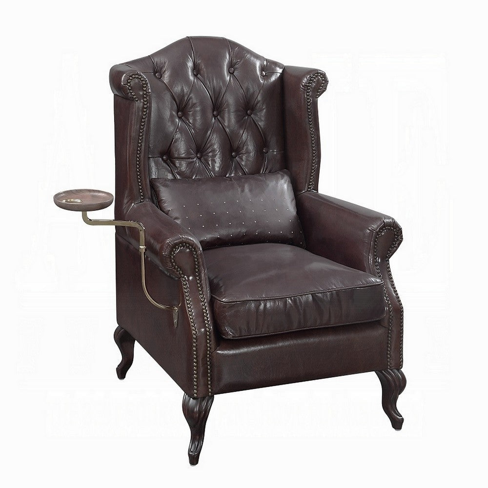 Renno Accent Chair Rich Tufted Vintage Style Brown Top Grain Leather BM324349