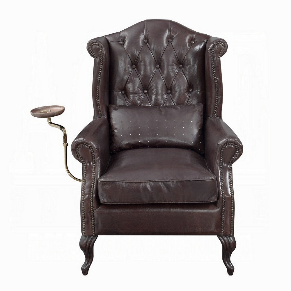 Renno Accent Chair Rich Tufted Vintage Style Brown Top Grain Leather BM324349