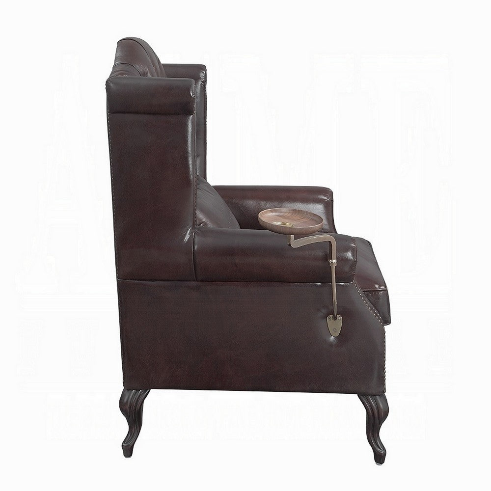 Renno Accent Chair Rich Tufted Vintage Style Brown Top Grain Leather BM324349