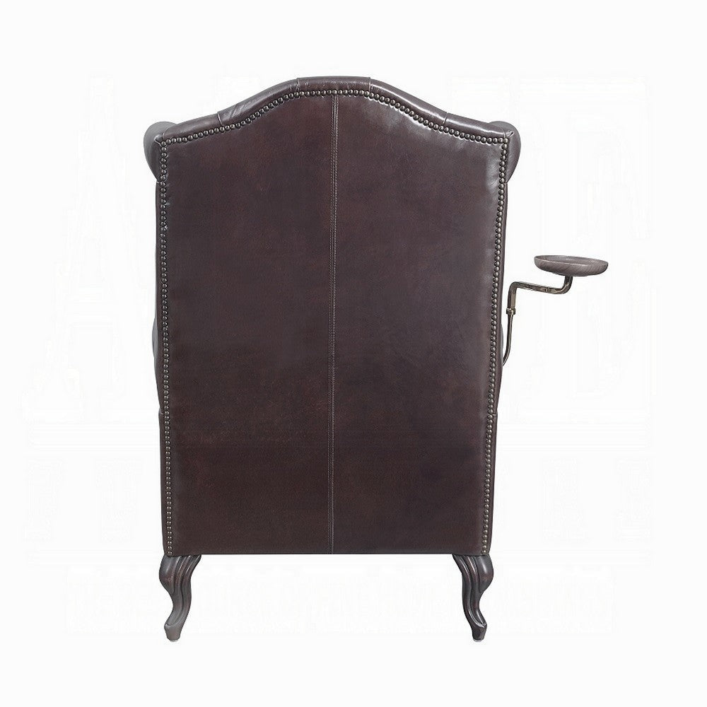 Renno Accent Chair Rich Tufted Vintage Style Brown Top Grain Leather BM324349