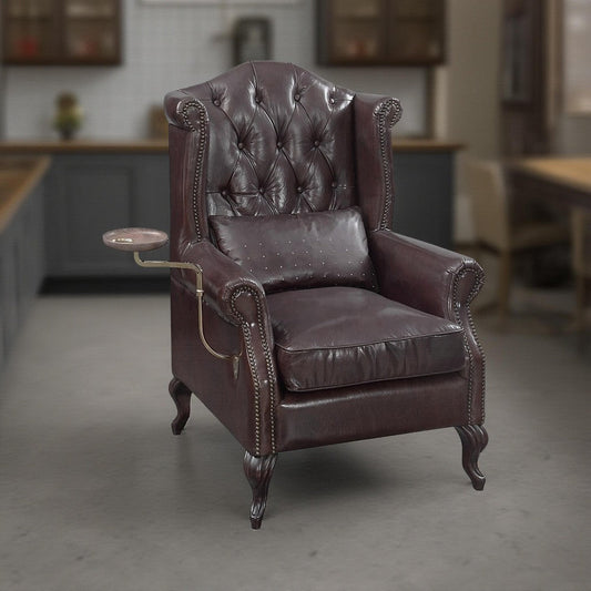 Renno Accent Chair, Rich Tufted Vintage Style Brown Top Grain Leather