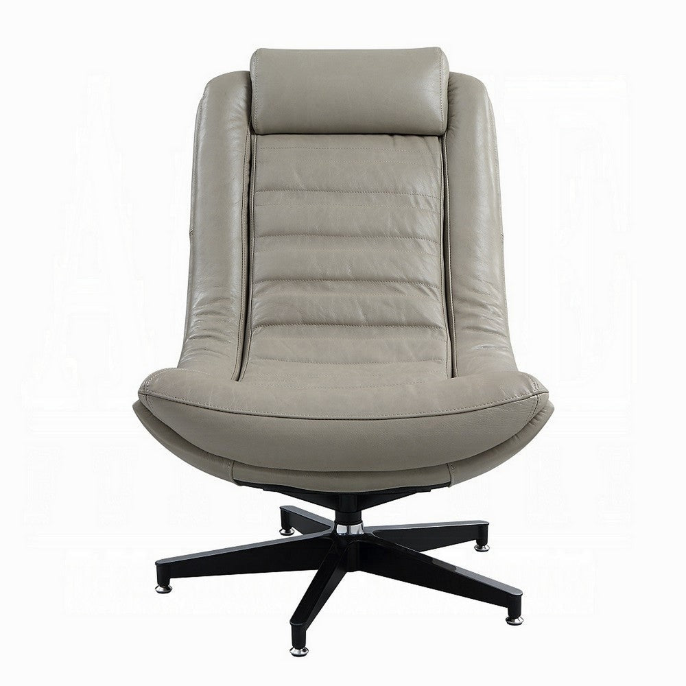 Siro Swivel Accent Chair Gray Top Grain Leather Foam Padding Metal BM324350