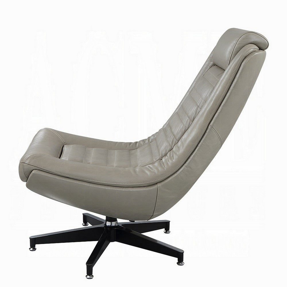 Siro Swivel Accent Chair Gray Top Grain Leather Foam Padding Metal BM324350