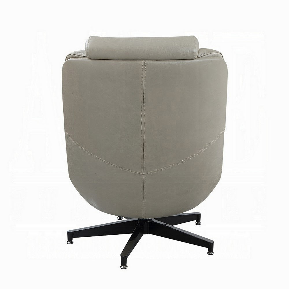 Siro Swivel Accent Chair Gray Top Grain Leather Foam Padding Metal BM324350