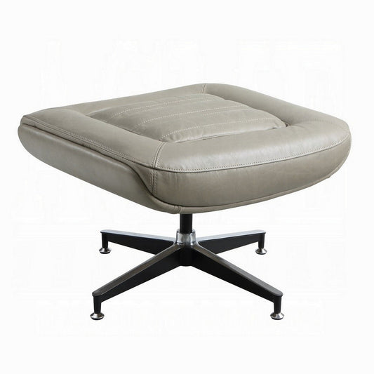 Siro Swivel Ottoman, Gray Top Grain Leather with Foam Padding, 24"