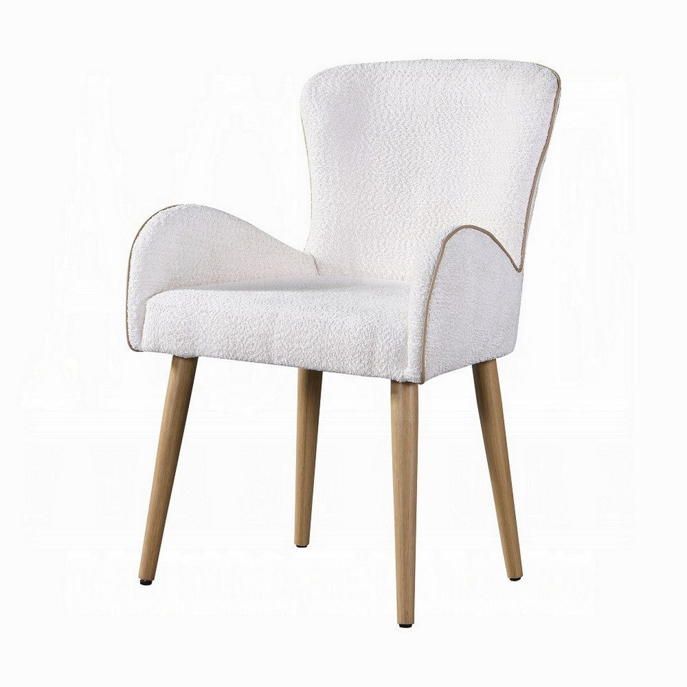 Willy Side Chair Set of 2, White Boucle, Soft Padding, Brown Wood Legs