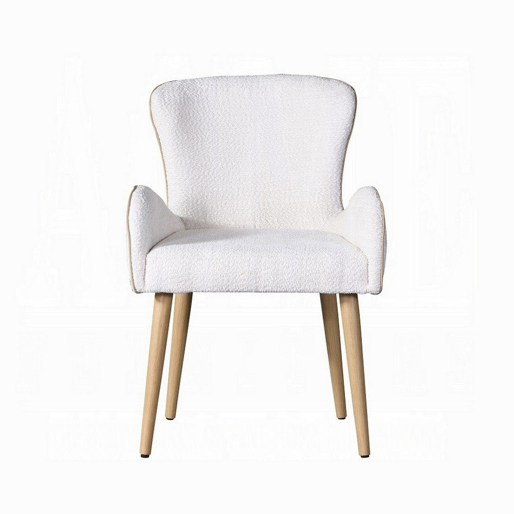 Willy Side Chair Set of 2 White Boucle Soft Padding Brown Wood Legs BM324352