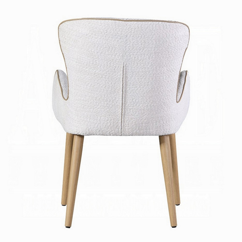 Willy Side Chair Set of 2 White Boucle Soft Padding Brown Wood Legs BM324352