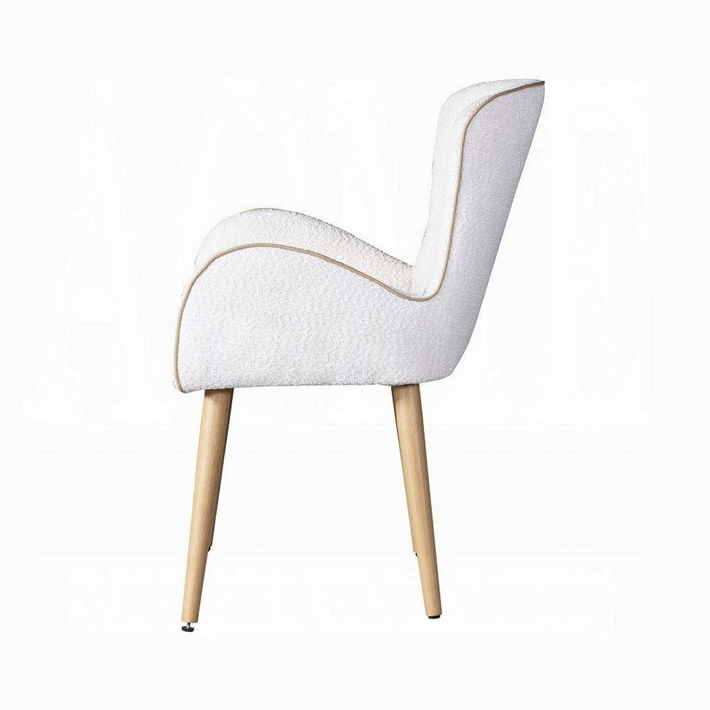 Willy Side Chair Set of 2 White Boucle Soft Padding Brown Wood Legs BM324352