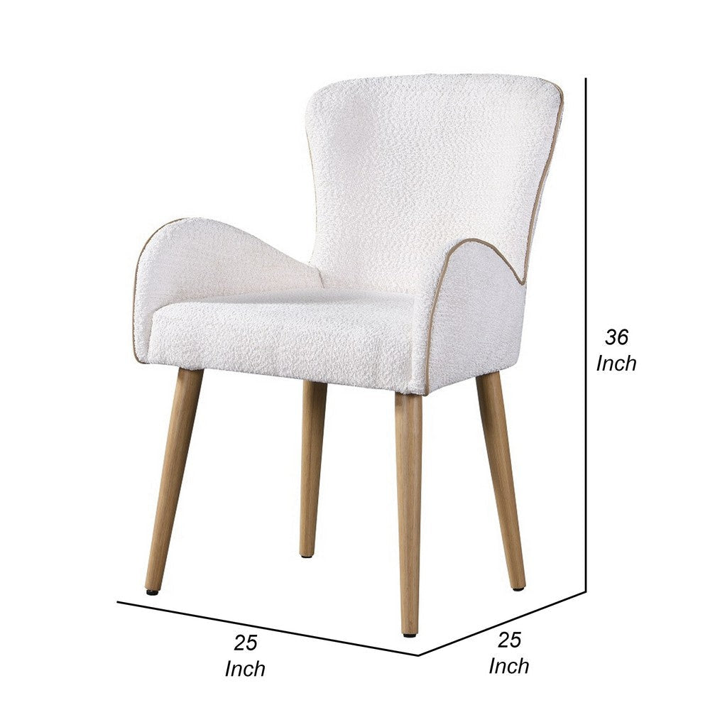 Willy Side Chair Set of 2 White Boucle Soft Padding Brown Wood Legs BM324352