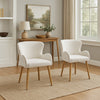 Willy Side Chair Set of 2, White Boucle, Soft Padding, Brown Wood Legs